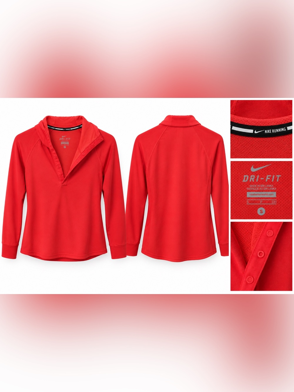 Nike Running Dri-FIT Red Snap Neck Long Sleeve Top – Size Small
